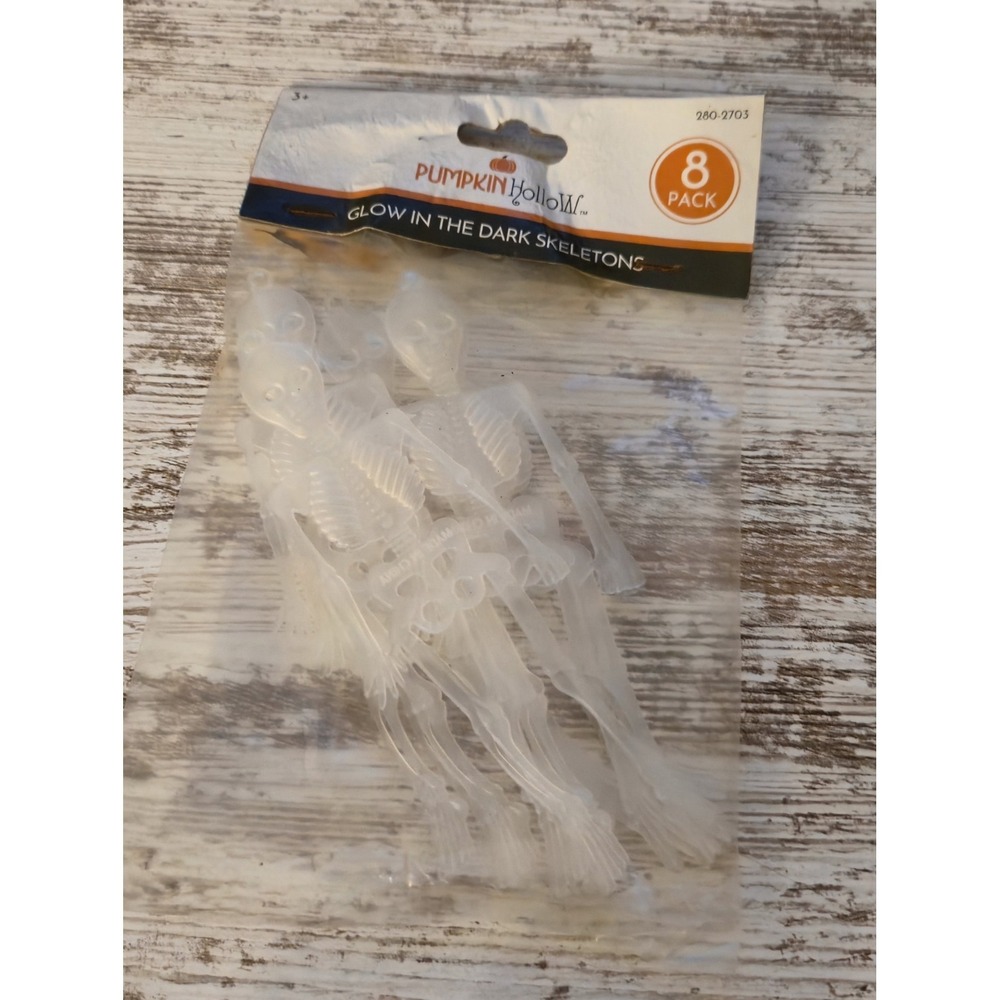 Pumpkin Hollow Glow In The Dark Plastic Skeletons Halloween Prop 8 Pack 280-2703